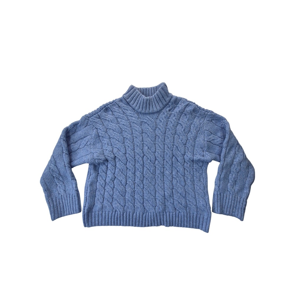 H&M Divided Cable Knit Mock Neck Sweater Womens L Blue Chunky Wool Blend